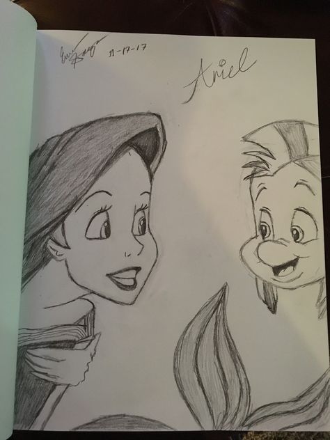 Flounder And Sebastian Tattoo, Disney Drawings Ariel, Ariel And Flounder Tattoo, Disney Princess Ariel Drawings, Ariel And Flounder Drawing, Ariel And Flounder, Walt Disney, Female Sketch, Old Things