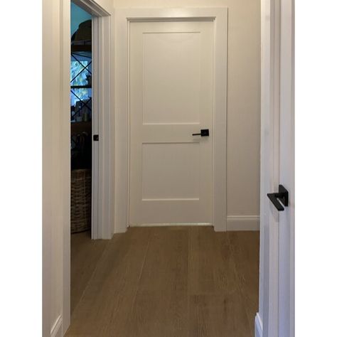 RESO Gauss Interior Door Solid Core Double Panel Pre-Hung Door Primed White with Oil Rubbed Bronze Hinges | Wayfair Interior Shaker Doors, Painted French Doors, Shaker Style Interior Doors, Accordion Door, Wood Barn Door, Prehung Doors, Core French, Shaker Doors, Metal Barn