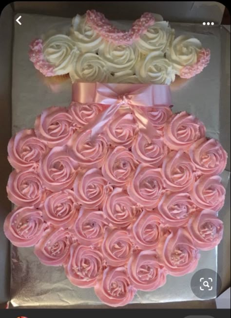 Custom Cupcakes by ABriezyAffair Catering Cupcakes created to look like a baby girl’s dress. Baby Shower Girl Cupcake Ideas, Baby Shower Pull Apart Cupcakes, Baby Girl Cupcake Ideas, Baby Shower Cake Ideas Girl, Cupcake Baby Shower Girl, Baby Shower Snacks Girl, Baby Girl Shower Centerpieces, Baby Shower Centerpieces Girl, Baby Shower Cupcakes Girl