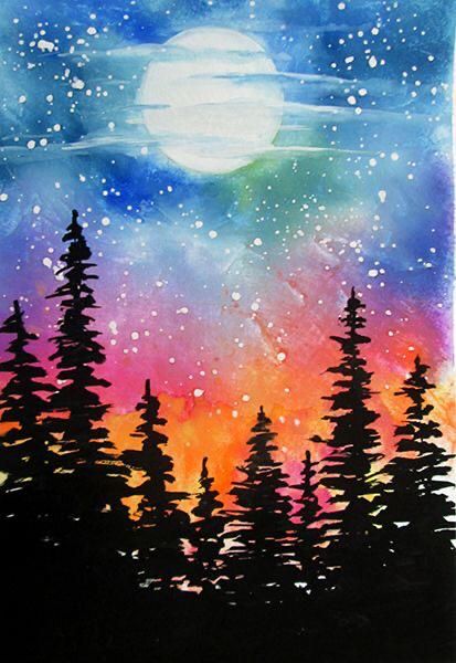 Winter Season Drawing For Kids, Easy Silhouette Paintings, Landscape Painting Ideas For Beginners, Easy Landscape Painting Ideas, Easy Diy Painting, Landscape Painting Ideas, Easy Landscape Painting, Easy Landscape, Easy Landscape Paintings