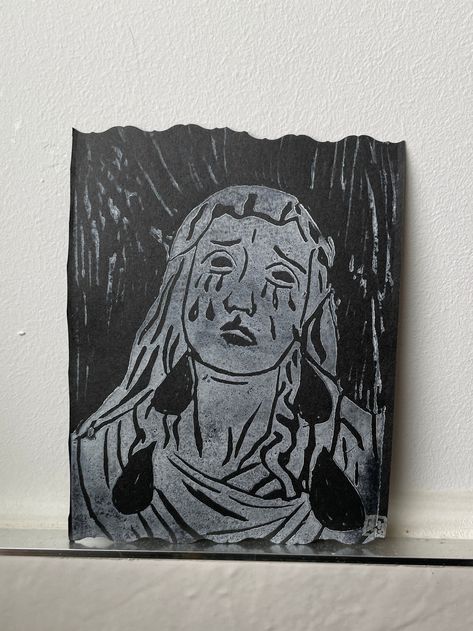 Jesus Christ Black And White, Vintage Statue, Vintage Statues, Statue Art, Gothic Vintage, The Virgin Mary, Black Card, Lino Print, Gothic Art