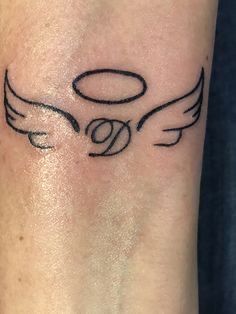 Small Remembrance Tattoos, Small Memorial Tattoos, Wing Tattoos On Wrist, Small Angel Wing Tattoo, Tribute Tattoos, Remembrance Tattoos, Wing Tattoo Designs, Small Angel, Angel Wings Tattoo