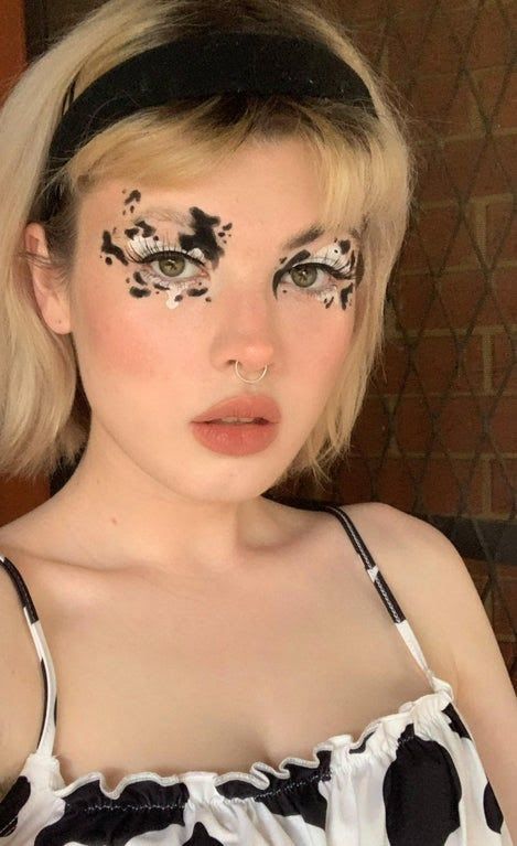 Cow Inspired Makeup, Cow Makeup Look, Drag Make-up, Desain Buklet, Ethereal Makeup, Eye Makeup Designs, Fancy Makeup, Edgy Makeup, Makeup Eye Looks