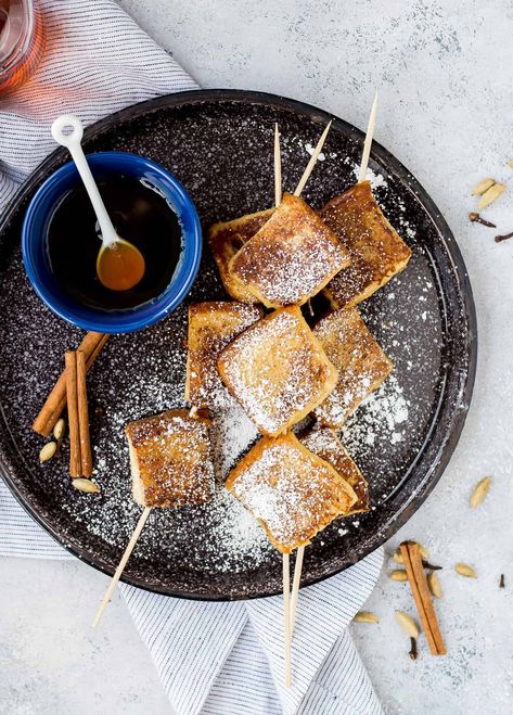 Full of warm spices, these Chai French Toast Skewers are a fun take on French toast that can even be made ahead! They're a must-make for your next brunch! Perfect French Toast, Polenta Fries, Classic French Toast, Cake Tower, French Toast Sticks, Morning Brunch, Skewer Recipes, Texas Toast, Breakfast Tacos