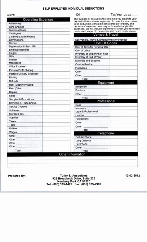 FunctionalBest Of Self Employed Tax Deductions Worksheet Tax Prep Checklist, Small Business Expenses, Small Business Tax Deductions, Business Worksheet, Business Tax Deductions, Tax Write Offs, Small Business Tax, Small Business Bookkeeping, Tax Prep