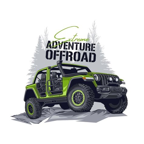 Vector offroad car illustration | Premium Vector #Freepik #vector #jeep #4x4 #offroad-car #jeep-car Jeep Illustration, Jeep Art, Jeep Concept, Jeep Stickers, Offroad Jeep, Jeep 4x4, Vinyl Graphics, Car Illustration, Jeep Cars