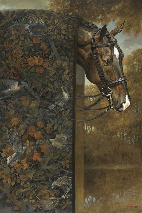 Unicorn Tapestries, Equestrian Art, Brown Horse, Equine Art, Traditional Paintings, Horse Painting, Horse Art, 귀여운 동물, Amazing Art