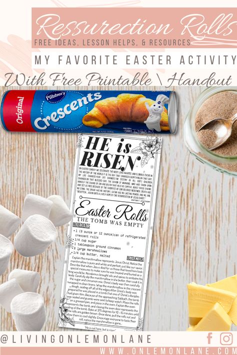 Resurrection Rolls Recipe Printable, Resurrection Rolls Lesson, Easter Party Ideas Christian, Christ Centered Easter Crafts Preschool, Resurrection Rolls With Scripture, Easter Resurrection Rolls, Easter Handouts Lds, Resurrection Lessons For Kids, Christ Centered Easter Egg Hunt