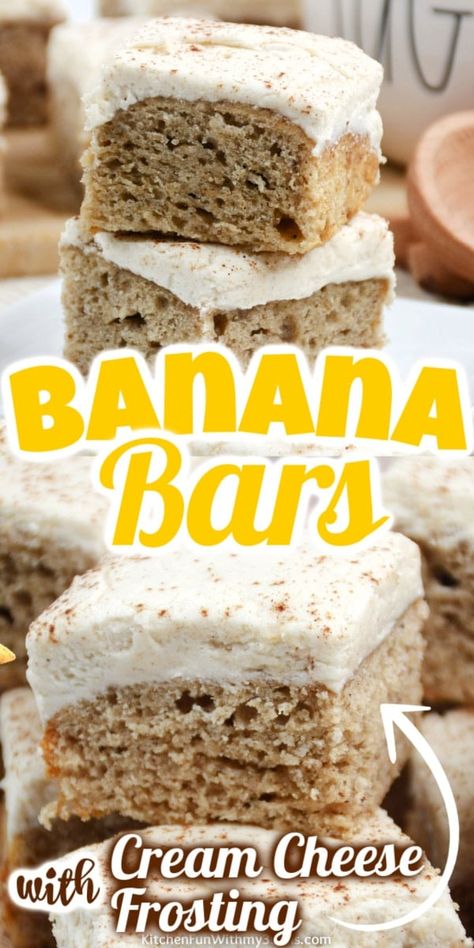 This Banana Bread Brownies is my favorite way to use ripe bananas. They’re rich, moist and topped with a delicious frosting! Moist Banana Bars With Cream Cheese Frosting, Banana Brownies With Cream Cheese Frosting, Banana Bread Cheesecake Bars, Banana Bars With Cream Cheese Frosting, Banana Bars Recipe, Sunday Treats, Road Snacks, Bars With Cream Cheese Frosting, Banana Bread Bars