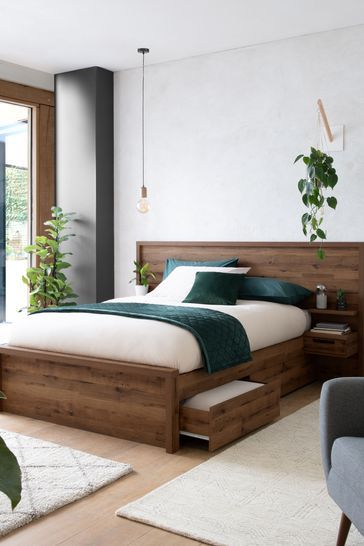 Oak Effect Bronx Wooden Drawer with Bedsides Bed Frame Storage Queen Bed Frame, Minimalist Bed Frame With Storage, King Storage Bed Frame, Paddington Bedroom, King Bed With Storage, Bed With Storage Underneath, Bedroom Redecorating, Bed With Drawers Underneath, Wooden Bed With Storage