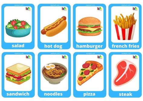 Free Printable Mini Flashcards Topic Food For ESL Teacher in Kindergarten Preschool Healthy And Unhealthy Food Worksheet, Preschool Flashcards, Food Worksheet, Food Flashcards, Healthy And Unhealthy Food, Food Game, Preschool Planning, English Worksheets For Kids, Homeschool Learning