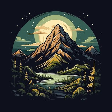 Landscape Vector Illustration, Mountain Vector, Vector Landscape, Landscape Vector, Mountain Artwork, Mountain Logos, Trik Fotografi, 3d Logo, Graphic Design Poster