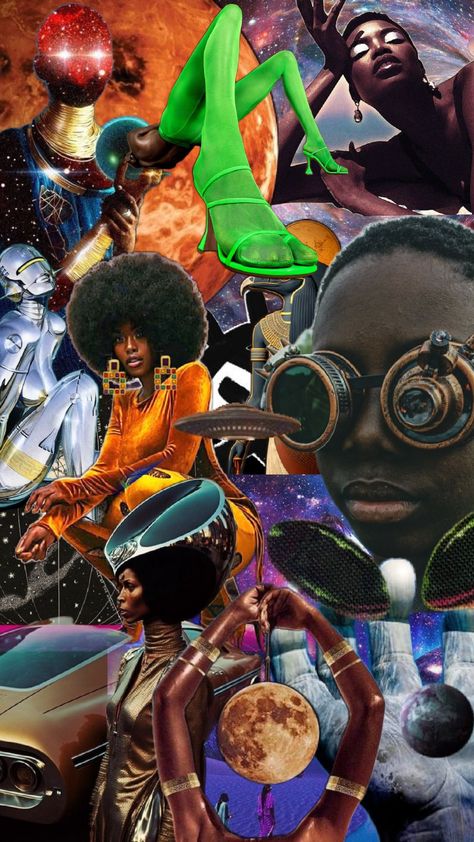 #afrofuturism #afro #blackpower #blackisbeautiful #afrofuturista #black #sunra Afro Futurism, Futurism, Collage, Black, Art