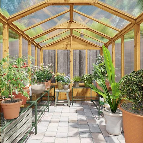 Stunning Greenhouse, featuring a timeless wooden design that effortlessly complements any outdoor area. Its classic style is sure to enhance the aesthetics of your garden, while also providing a functional space for your plants to thrive. Greenhouse Polycarbonate, Greenhouse Ventilation, Building A Shed Base, Wooden Greenhouse, Shed Interior, Roof Vent, Aluminium Gates, Polycarbonate Greenhouse, Greenhouse Interiors