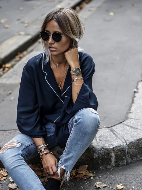 Pyjama Shirt Outfit, Pyjama Trend, Sneaker Trend, Black Round Sunglasses, Outfit Trends, Pajama Shirt, Pajama Top, Edgy Outfits, Summer Trends