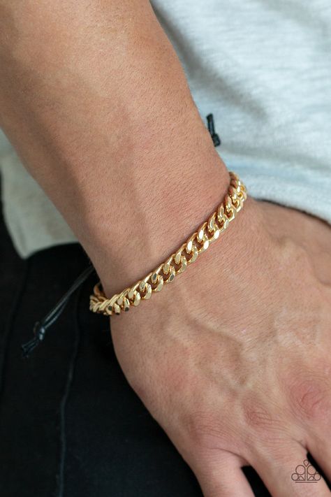 Mens Bracelet Gold Jewelry, Man Gold Bracelet Design, Sliding Knot Bracelet, Adjustable Sliding Knot, Paparazzi Accessories Jewelry, Sliding Knot Closure, Gold Curb Chain, Mens Chain Bracelet, Mens Gold Jewelry