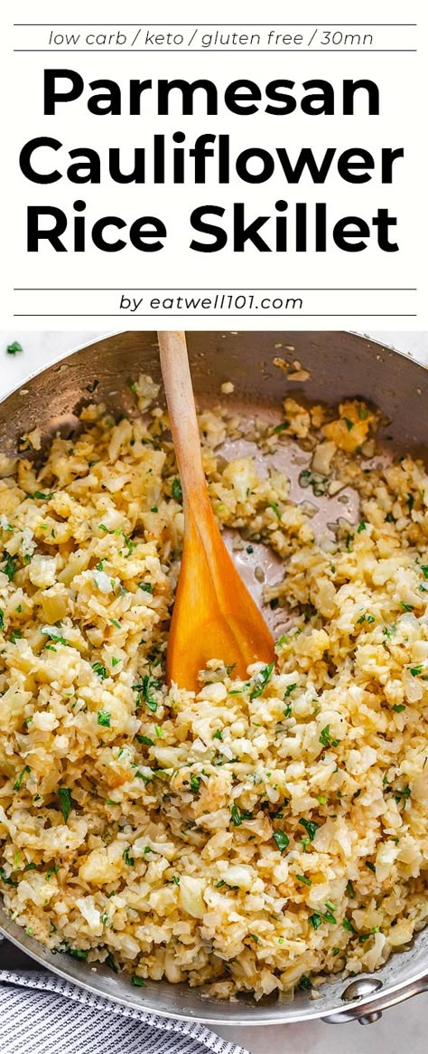 Super nourishing and easy to whip up - #cauliflower #keto #lowcarb #eatwell101 - This Parmesan Cauliflower Rice Skillet is the perfect base for your low carb lunches and dinners. - #recipe by #eatwell101 Parmesan Cauliflower Rice, Cauliflower Rice Skillet, Low Carb Lunches, Cauliflower Keto, Parmesan Cauliflower, Skillet Lasagna, Eggplant Lasagna, Rice Skillet, Cauliflower Rice Recipes