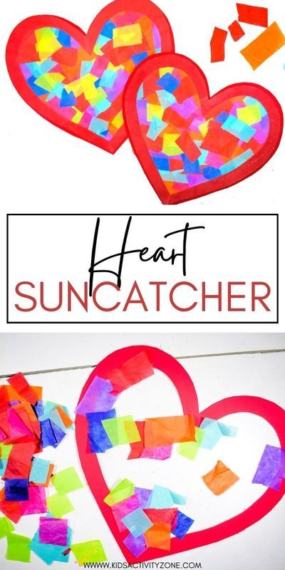 It doesn't get easier that this suncatcher craft! It's perfect for decorating your windows for Valentine's Day! A no mess easy craft idea! Contact Paper Crafts, Valentine Paper Crafts, Tissue Paper Craft, Heart Suncatcher, Tissue Paper Crafts, February Crafts, Window Crafts, Suncatcher Craft, Valentine Crafts For Kids