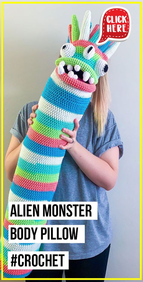 crochet Alien Monster Body Pillow easy pattern - Easy Crochet Pillow Pattern for Beginners. Click to Try the Pattern #Pillow #crochetpattern #crochet via @shareapattern.com Crochet Pillow Boys, Crochet Body Pillow Free Pattern, Crochet Body Pillow, Crochet Cuddlers, Easy Crochet Pillow, Crocheted Decorations, Space Crochet, Surgery Prep, Crochet Alien