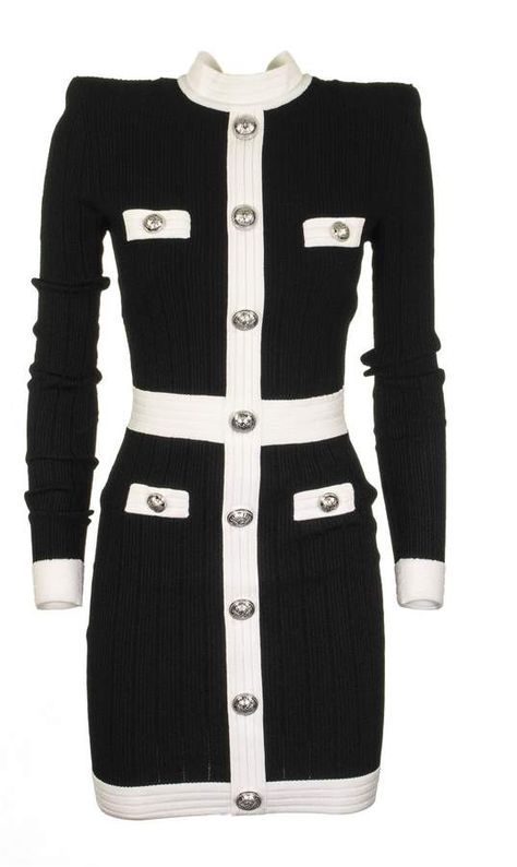 Balmain Dress Noir/blanc Balmain White Dress, Balmain Outfits Women, Balmain Aesthetic, Balmain Outfit, Marriage Gown, Tvd Dr, Balmain Sweater, Luxury Things, Office Vibes