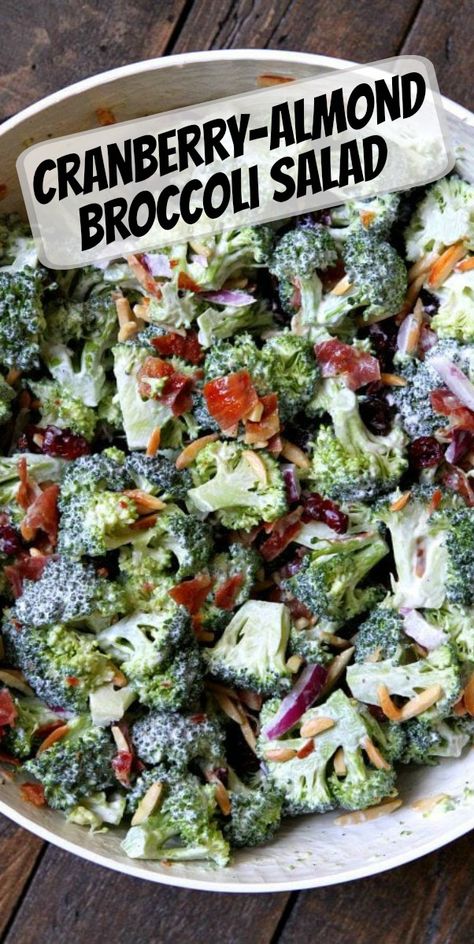 Cranberry Recipes Healthy, Almond Broccoli, Fresh Cranberry Salad, Broccoli Salad With Cranberries, Best Broccoli Salad Recipe, Salad Broccoli, Cranberry Salad Recipes, Christmas Salad Recipes, Salad Keto