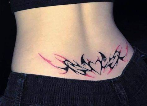 Abbey Bominable Tattoo, Front Tattoos For Women, Aesthetic Tatoos Woman, Sucubus Womb Tattoo, 2000s Tramp Stamp, Aesthetic Tattoos Grunge, Full Body Tattoo Designs, Goth Tramp Stamp, Symmetrical Hip Tattoos