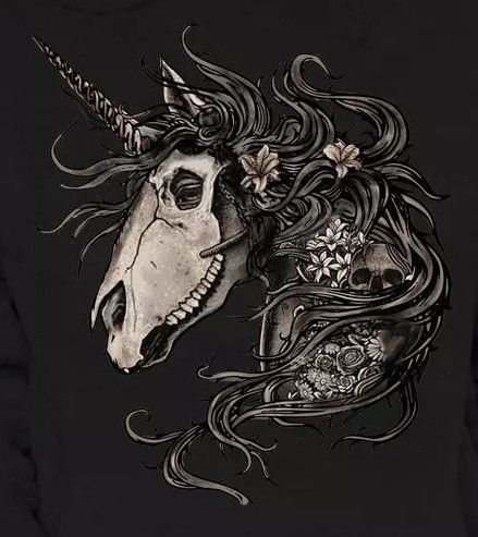 Dark Unicorn Tattoo, Carousel Horse Tattoos, Skull Unicorn, Unicorn Skull, Wrist Tattoo Ideas, Horse Skull, Unicorn Tattoos, Cool Tattoo, Skeleton Tattoos