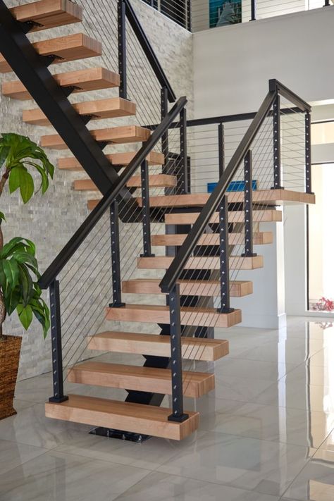 Let Viewrail take your home to the next level. Cable Railing Stairs, Cable Railing Interior, Modern Staircase Railing, Cable Stair Railing, Staircase Railing Design, Open Concept Home, Floating Stairs, Floating Staircase, Cable Railing