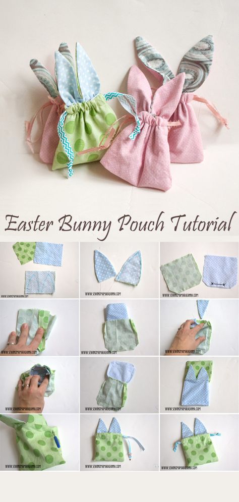 Easter Bunny Pouch Tutorial Bunny Drawstring Bag, Drawstring Bunny Bag Pattern, Easter Bunny Bags Free Pattern, Bunny Bag Pattern, Bunny Favors, Easter Sewing Projects, Diy Bunny Ears, Drawstring Bag Diy, Easter Sewing