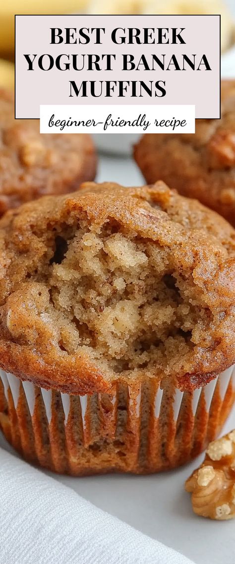 Image for Best Greek Yogurt Banana Muffins Greek Yogurt Breakfast Muffins, Simple Breakfast Muffins Healthy, Health Muffins For Kids, Banana Bread Muffins Protein, Healthy Muffin Recipes For Diabetics, Healthy High Protein Banana Muffins, Breakfast Healthy Muffins, Healthy Baking Breakfast, Freezer Protein Muffins