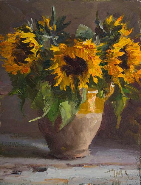 Still Life Flowers, Sunflower Art, Sunflower Painting, Daily Painting, Paintings I Love, Oil Painting Flowers, Painting Still Life, Flower Art Painting, Arte Floral