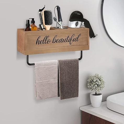 Hair Appliance Wall Storage, Hot Tools Organization Bathroom, Hair Tool Holder, Flat Iron Holder, Hair Dryer Storage, Beauty Station, Hair Tool Organizer, Hair Appliances, Wood Organization