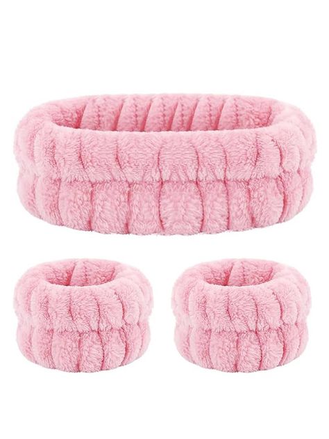 1pc Pink Hair Tie With 2pcs WristbandsI discovered amazing products on SHEIN.com, come check them out! Skincare Room, Cloth Hairband, House Decor Christmas, Pink Hair Tie, Facial Headband, Bedroom Gifts, Bathroom Christmas, Pink Room Decor, Facial Cleaning