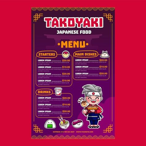 Japanese Food Menu, Free Printable Business Cards, Template Restaurant, Menu Card Design, Sweet Dumplings, Japanese Menu, Japanese Street Food, Menu List, Food Menu Template