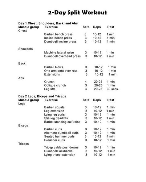 This 2-day split workout routine involves training on non-consecutive days, with rest days in between. It allows for focused attention on specific muscle groups, enabling you to train with greater intensity and volume. It is perfect for building muscle and strength. If you don't have time to live in the gym this is the routine for you. Follow @thefitnessphantom for more workout plans. The Fitness Phantom is a database of hundreds of workout routines and exercises. #freeworkoutplan #work... 2 Day Workout Plan, 2 Day Split Workout, Split Workout Routine, Split Workout, Ab Crunch, Free Workout Plans, Gym Plan, Oblique Crunches, Barbell Row