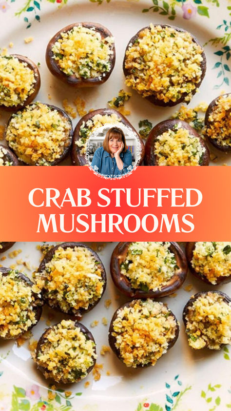 Ina Garten Crab Stuffed Mushrooms Crab Stuffed Portobello Mushrooms, Recipe With Cream Cheese, Crab Stuffed Mushrooms, Seafood Bake, Creamy Crab, Crab Stuffed, Cake Cooking, Creamed Spinach, Red Lobster