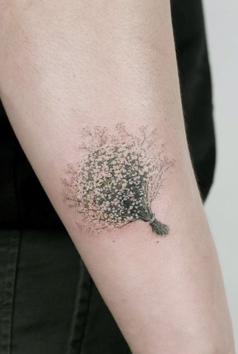 Realism Tattoos For Women, Gypsophila Tattoo, Baby Breath Tattoo, Realism Tattoo Ideas, Breath Tattoo, Tattoo Ideas Back, Realism Tattoos, Feminine Tattoo Sleeves, Branch Tattoo