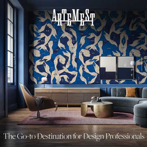 Artemest Blue Accent Wall Ideas, Avant Garde Interior Design, Blue Accent Wall, Luxurious Living Rooms, Exclusive Wallpaper, Wallpaper Crafts, Accent Wall Ideas, Blue Accent Walls, Wallpaper Interior