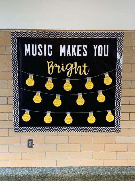 Music Classroom Decor High Schools, Piano Classroom Decor, Music Themed Classroom Decorations, Elementary Music Bulletin Board Ideas, Music Themed Classroom, Music Class Aesthetic, Music Bulletin Boards Elementary, Choir Classroom Decor, Elementary Music Classroom Decor