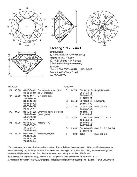 Akhavan - Faceting 101, Exam 1 - SRB Deluxe - The Gemology Project Modern Diamond Jewelry, Gem Drawing, Engagement Ring Types, Eye Gems, Faceted Design, Buy Pearls, Jewelry Education, Geometric Vector, Tattoo Style Drawings