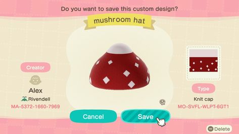 An animal crossing mushroom hat design Acnh Clothes Design, Acnh Clothes, Mushroom Hat, Knit Cap, My Design, Animal Crossing, Stuffed Mushrooms, Custom Design, The Creator