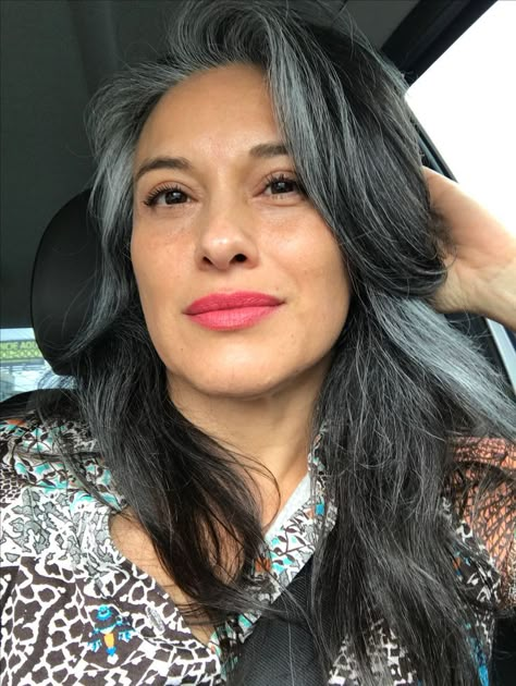 This woman has totally nailed it. Her salt and pepper hair really suits her. She has long shiny and healthy grey hair. Hair goals!! Going Gray Gracefully, Pepper Hair, Salt And Pepper Hair, Beautiful Gray Hair, Silver Foxes, Going Grey, Going Gray, Silver Fox, Aging Gracefully