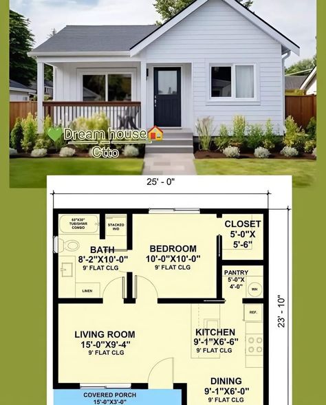 Small House Plans 1 Bedroom, Tiny House With Loft, House With Loft, American House Design, House Flipper, Garage Guest House, Small Cottage House Plans, House Flippers, Little House Plans