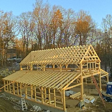 Pole Barn Trusses, Diy Pole Barn, Pole Barn Plans, Timber Frame Pavilion, Timber Frame Cabin, Post And Beam Barn, Roof Truss Design, Barn Builders, Bank Barn