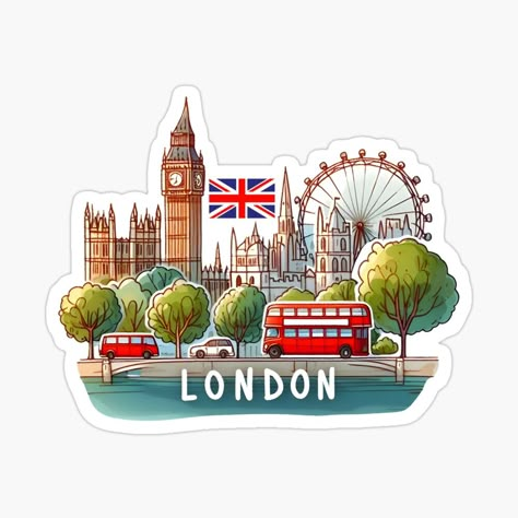 Get my art printed on awesome products. Support me at Redbubble #RBandME: https://www.redbubble.com/i/sticker/London-England-UK-by-WanderlustCoCo/162792646.JCQM3?asc=u London Stickers, City Stickers, Purple Stickers, Skyline Landscape, Ipad Stickers, Uk Design, Summer Book, Travel Baby, Sketchbook Cover