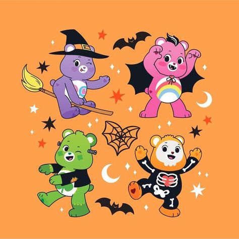 Halloween Care Bear, Care Bear Party, Halloween Wallpaper Backgrounds, Care Bears Cousins, Bear Halloween, Cartoon Character Tattoos, Halloween Wallpapers, Easy Love Drawings, Bear Costume