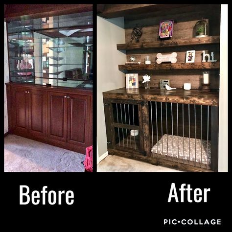 Coat Closet Dog Kennel, Under Cabinet Dog Kennel, Repurposed Dog Kennel, Built In Kennel Ideas, Dog Kennel Cabinet Built Ins, Dresser Dog Kennel, Built In Kennel, Built In Dog Kennel, Dog Kennel Ideas Indoor