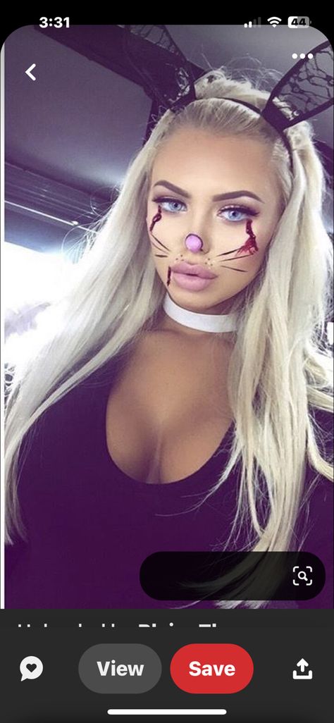 Scary Bunny Makeup Halloween, Polly Marchant, Bunny Halloween Makeup, Lindsay Pelas, Bunny Makeup, Holloween Makeup, Bunny Halloween, Bunny Halloween Costume, Cute Halloween Makeup