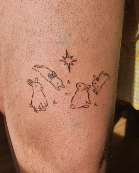 Cute Art Tattoos, Bunny Sleeve Tattoo, Three Rabbits Tattoo, Bunny Heart Tattoo, Bunny Matching Tattoo, Bunny With Angel Wings Tattoo, Bunny Knee Tattoo, 2 Bunnies Tattoo, Easter Tattoo Ideas