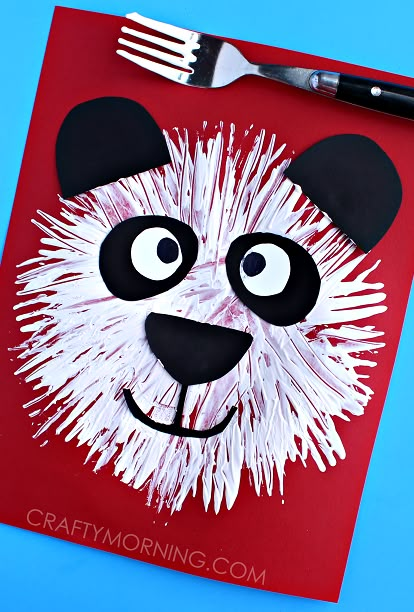 Fork Print Panda Bear Kids Craft - Crafty Morning Zoo Crafts, Panda Craft, Zoo Activities, Crafty Morning, Easy Art Projects, Daycare Crafts, Winter Crafts For Kids, Kindergarten Art, Classroom Crafts